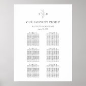 Monogramm Olivenblatt Hochzeit 6 Tischkarten Poster (Vorne)