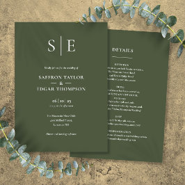 Monogramm Olivgrün auf einer Hochzeit Einladung