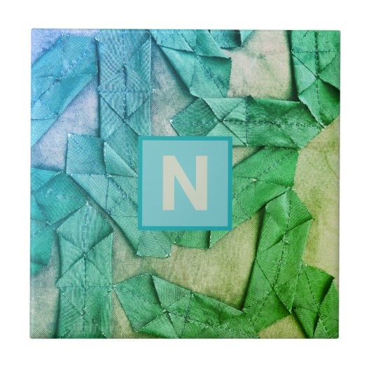 Monogramm ombre cyan aquamarin grün nautisch abstr fliese (Vorderseite)