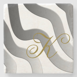 Monogramm ombre gold-graue Linie abstrakt Steinuntersetzer