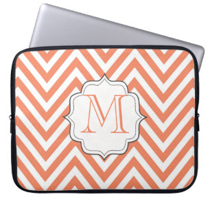Monogramm Orange Chevron Designer Laptop Tasche