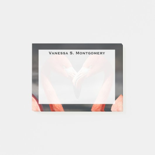 Monogramm Orange Flamingos Watvogel Herz Post-it Klebezettel (Vorderseite)