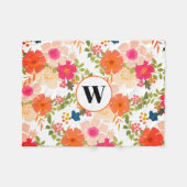Monogramm Orange Floral Botanisches Fleece Blanken (Vorderseite (Horizontal))