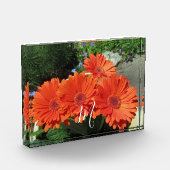 Monogramm Orange Floral Fotografie Fotoblock (Links)