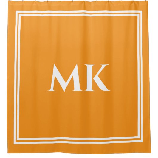 Monogramm orange gelber weißer Name Stilvolles Dek Duschvorhang (Vorderseite)