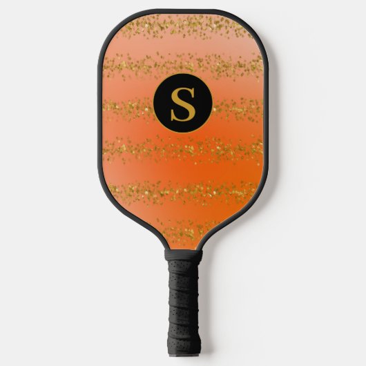 Monogramm Orange-Glitzer Pickleball Schläger (Vorderseite)