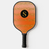 Monogramm Orange-Glitzer Pickleball Schläger (Rückseite)