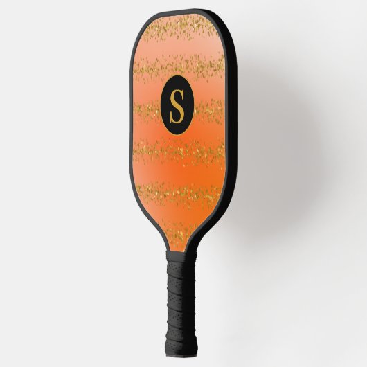Monogramm Orange-Glitzer Pickleball Schläger (Links)