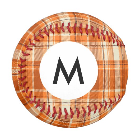 Monogramm Orange kariert Baseball (Vorderseite Links)