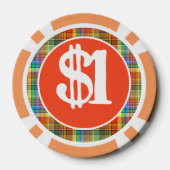 Monogramm Orange Kariert Personalisierte Farbige Pokerchips (Rückseite)