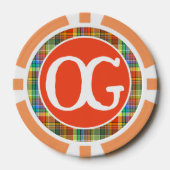 Monogramm Orange Kariert Personalisierte Farbige Pokerchips (Vorderseite)