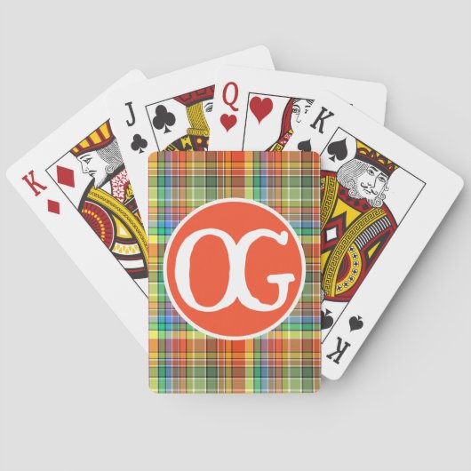 Monogramm Orange Karo Personalisierte Farbige Spielkarten (Rückseite)