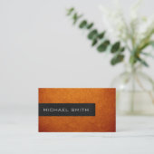 Monogramm Orange Leather Look Visitenkarte (Stehend Vorderseite)