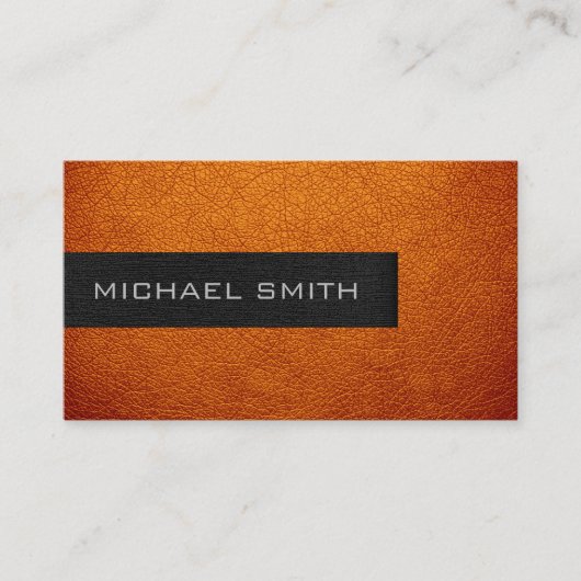 Monogramm Orange Leather Look Visitenkarte (Vorderseite)