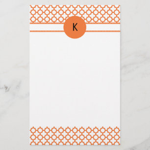 Monogramm Orange Quatrefolienmuster Briefpapier