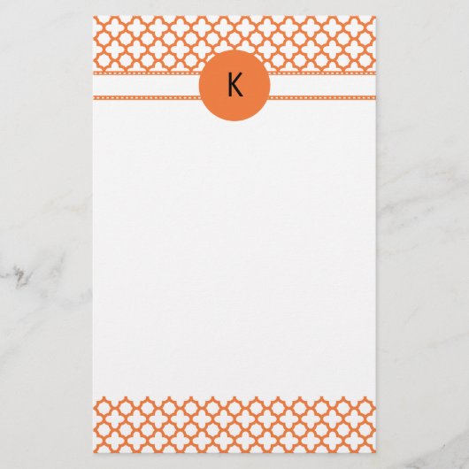 Monogramm Orange Quatrefolienmuster Briefpapier (Vorderseite)