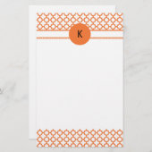 Monogramm Orange Quatrefolienmuster Briefpapier (Vorne/Hinten)