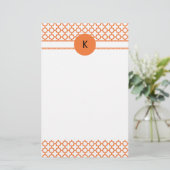Monogramm Orange Quatrefolienmuster Briefpapier (Stehend Vorderseite)