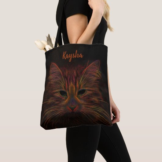 Monogramm-orange Rost-Kupfer-Katzen-Foto-Kunst Tasche (Von Nahem)