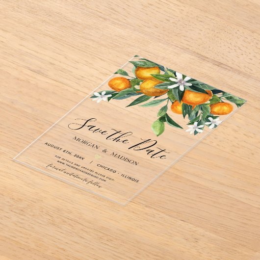 Monogramm Orange Save the Date Acryleinladungen (Ablage )