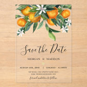 Monogramm Orange Save the Date Acryleinladungen (Vorderseite)