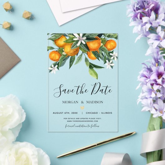 Monogramm Orange Save the Date Acryleinladungen (In Situ (Hochzeit))