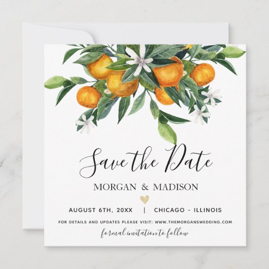 Monogramm Orange Save the Date Ankündigung (Vorderseite)