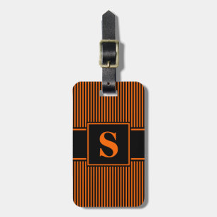 Monogramm Orange-Schwarz-Pinstripe Gepäckanhänger