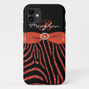 Monogramm orange, schwarzer GlitzerZebra iPhone 5 iPhone 11 Hülle