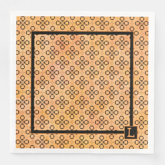 Monogramm Orange-Schwarzes Retro-Muster Serviette (Vorderseite)