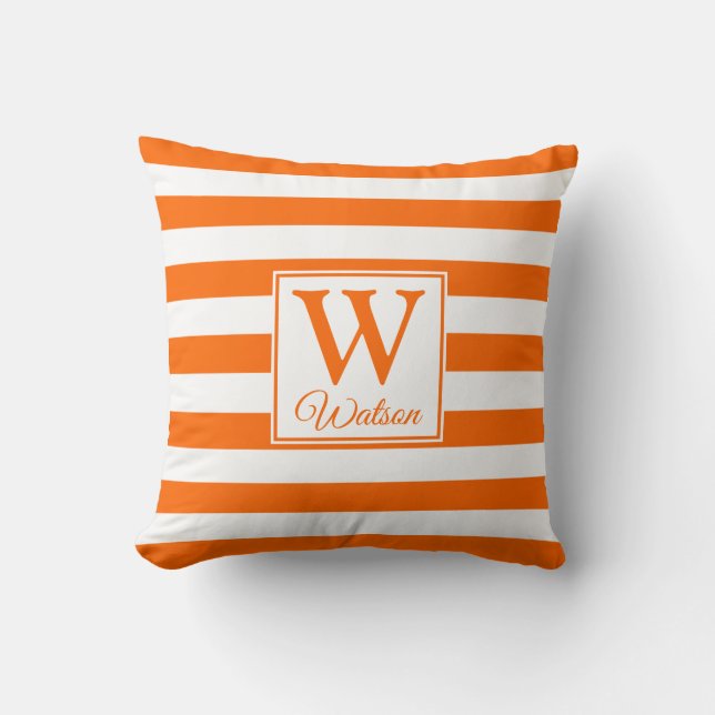 Monogramm | Orange Streifen | Fun Modern Kissen (Vorderseite)
