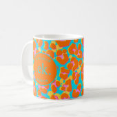 Monogramm Orange und Blauer Leopard Kaffeetasse (Vorderseite Links)