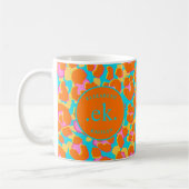 Monogramm Orange und Blauer Leopard Kaffeetasse (Links)