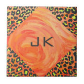Monogramm Orange und Gelb Fliese (Vorderseite)