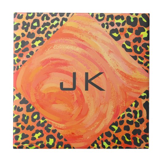 Monogramm Orange und Gelb Fliese (Vorderseite)