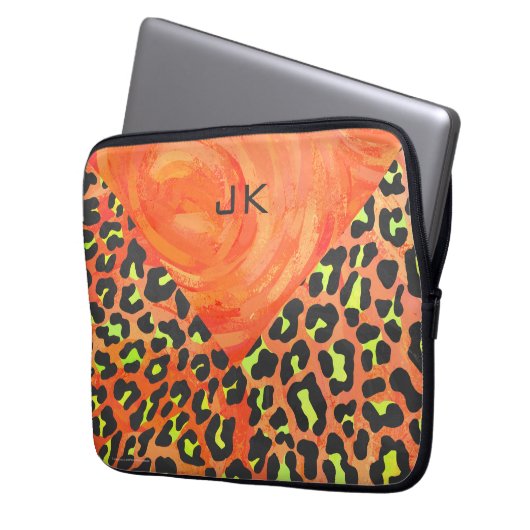 Monogramm Orange und Gelb Laptopschutzhülle (Vorderseite Links)