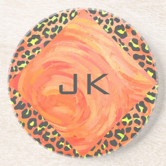 Monogramm Orange und Gelb Untersetzer (Vorne)