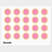 Monogramm Orange und Pink Chevrons Runder Aufkleber (Blatt)