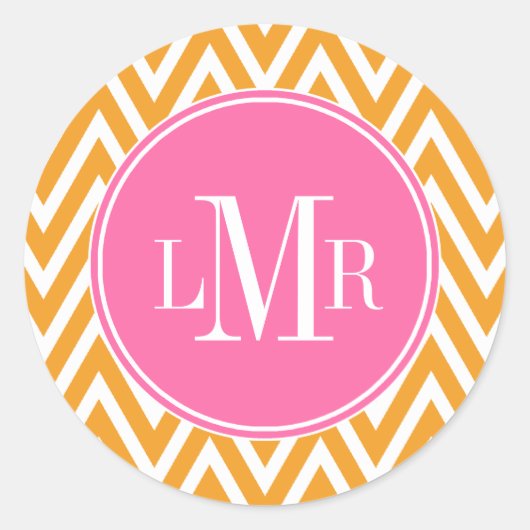 Monogramm Orange und Pink Chevrons Runder Aufkleber (Vorderseite)