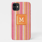 Monogramm Orange und Rosa Streifen Case-Mate iPhone Hülle (Rückseite)