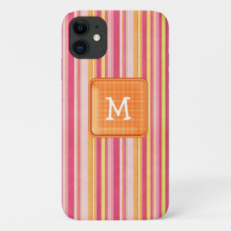 Monogramm Orange und Rosa Streifen Case-Mate iPhone Hülle