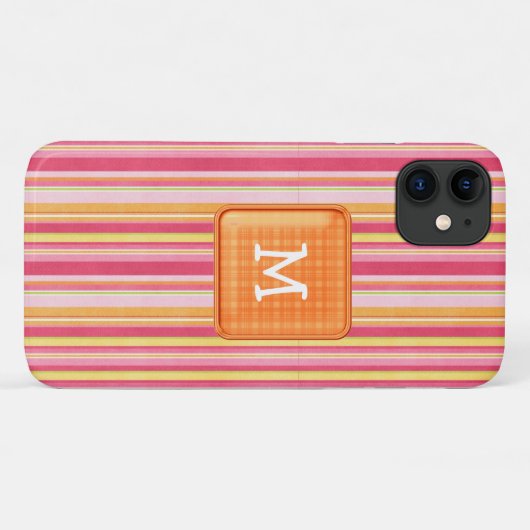 Monogramm Orange und Rosa Streifen Case-Mate iPhone Hülle (Rückseite (Horizontal))