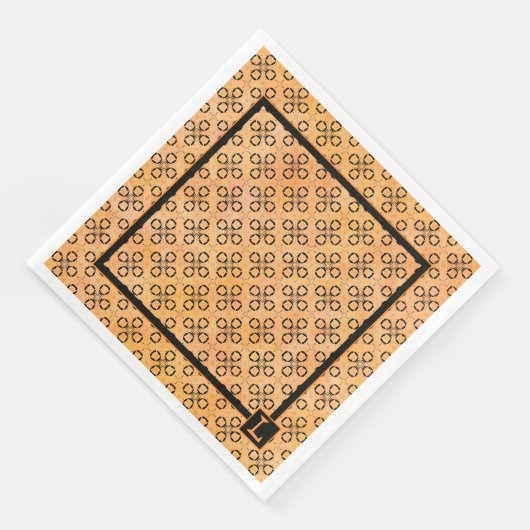 Monogramm Orange- und Schwarz-Retro-Muster Serviette (Ecke)