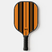 Monogramm Orange und schwarze Streifen Pickleball Schläger (Rückseite)