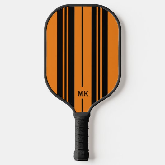 Monogramm Orange und schwarze Streifen Pickleball Schläger (Rückseite)