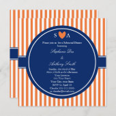 Monogramm Orange und weiße Streifen mit Royal Blue Einladung (Vorne/Hinten)