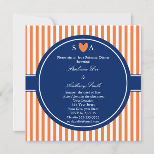 Monogramm Orange und weiße Streifen mit Royal Blue Einladung
