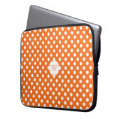 Monogramm-orange und weiße Tupfen-Laptop-Hülse Laptopschutzhülle (Vorderseite Links)