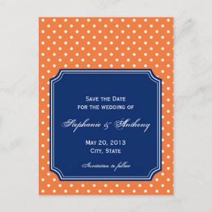Monogramm Orange, weißer Polka Dot mit Royal Blue Ankündigungspostkarte