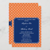Monogramm Orange, weißer Polka Dot mit Royal Blue Einladung (Vorne/Hinten)